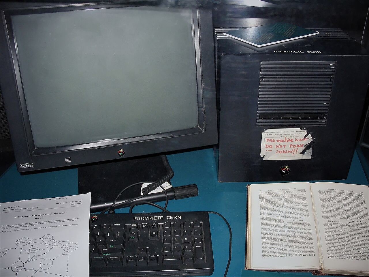 The NeXT workstation used by Tim Berners-Lee as the first Web server, photographed at CERN in 2005.