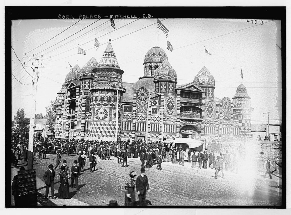 A 1908 Bain News Service photograph of the Corn Palace, distributed by the Library of Congress on Flickr Commons in 2021.