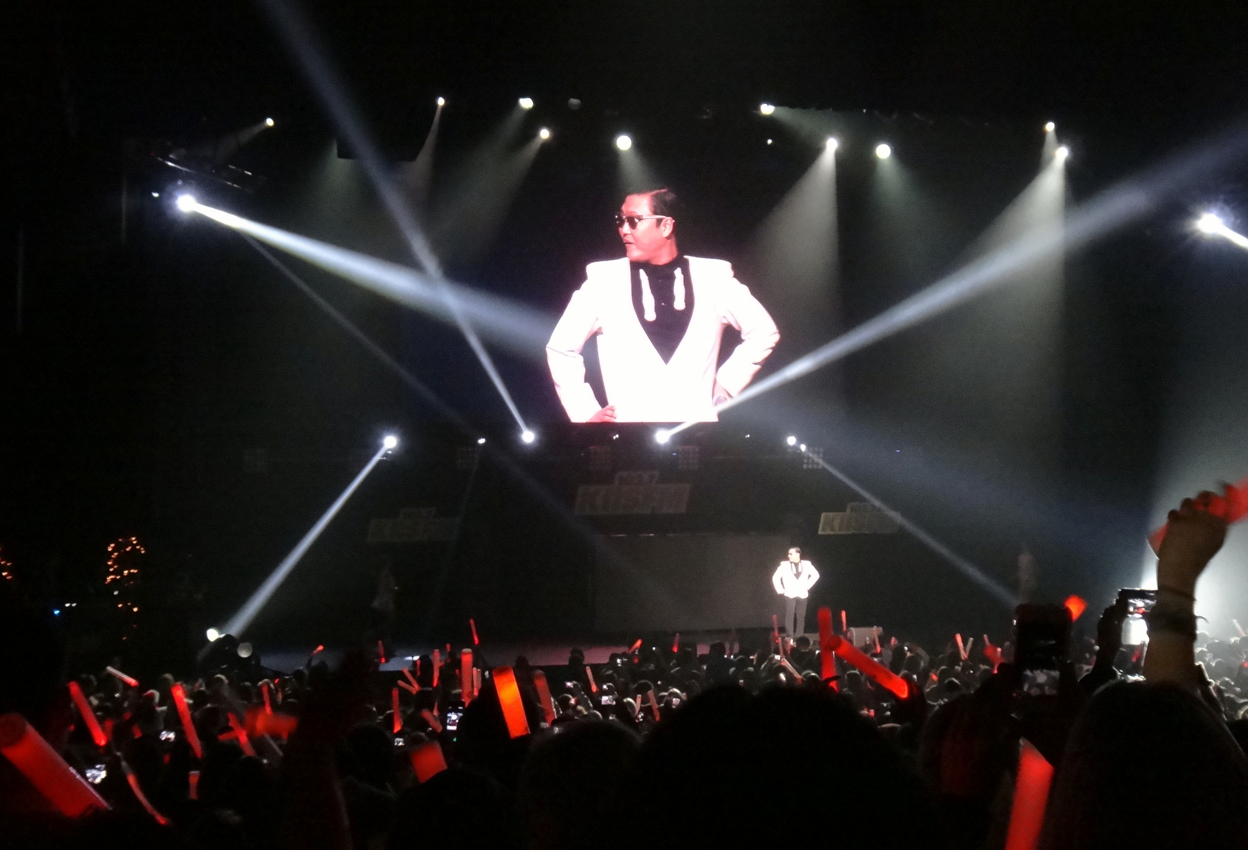 PSY performs the recognizable Gangnam Style movement at the KIIS FM Jingle Ball in December 2012.